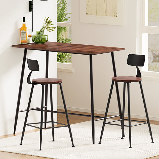 3-Piece Tazio Wood Bar Table and Stools Set Kitchen Chairs Cafe Pub