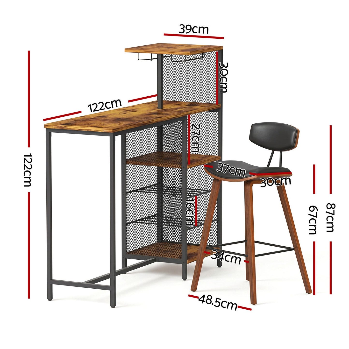 3-Piece Fosca Wood Bar Table and Stools Set Solid Wood Kitchen Chairs Cafe Pub