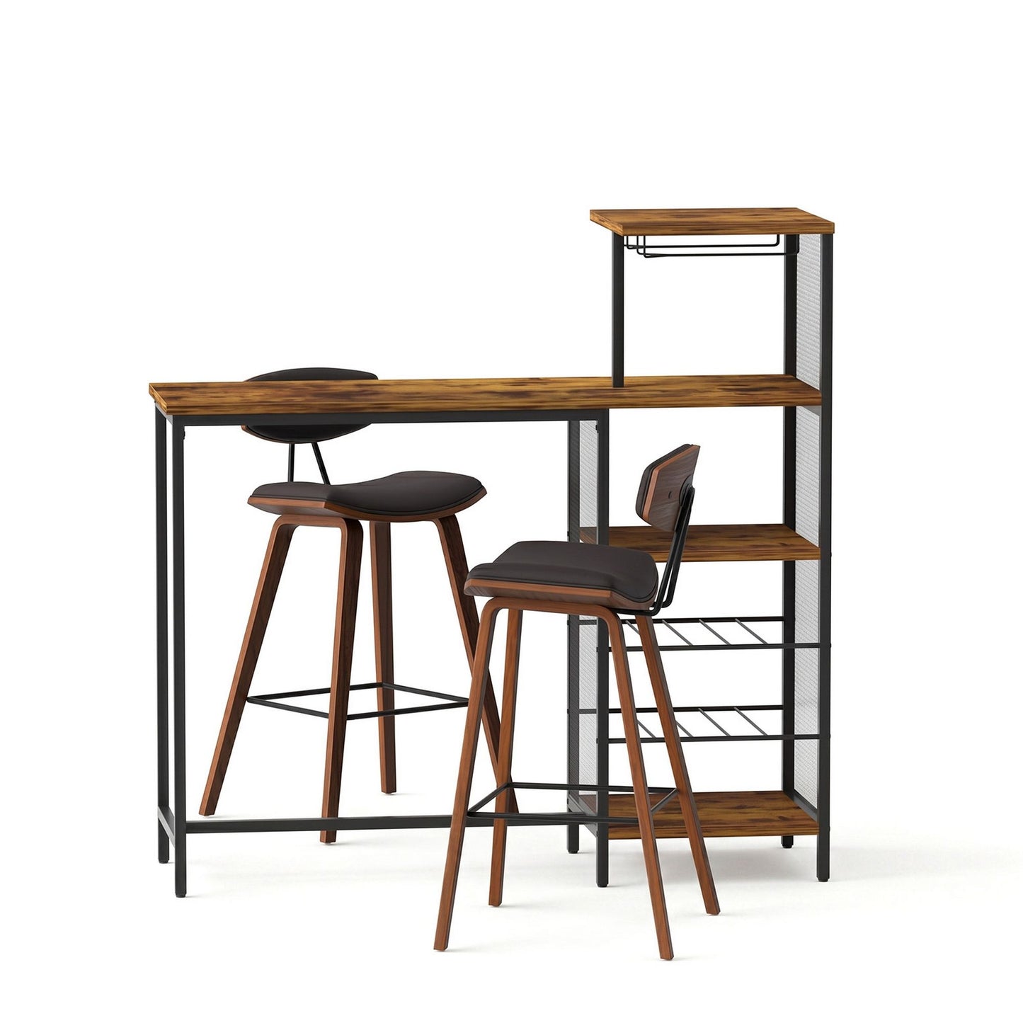 3-Piece Fosca Wood Bar Table and Stools Set Solid Wood Kitchen Chairs Cafe Pub