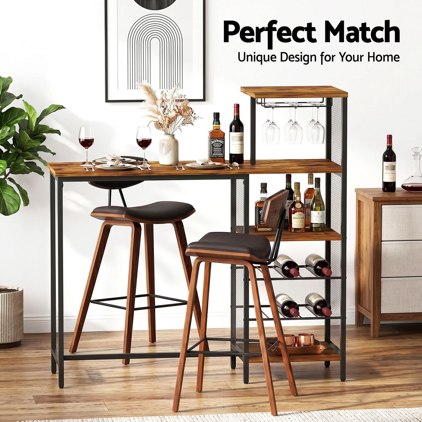 3-Piece Fosca Wood Bar Table and Stools Set Solid Wood Kitchen Chairs Cafe Pub
