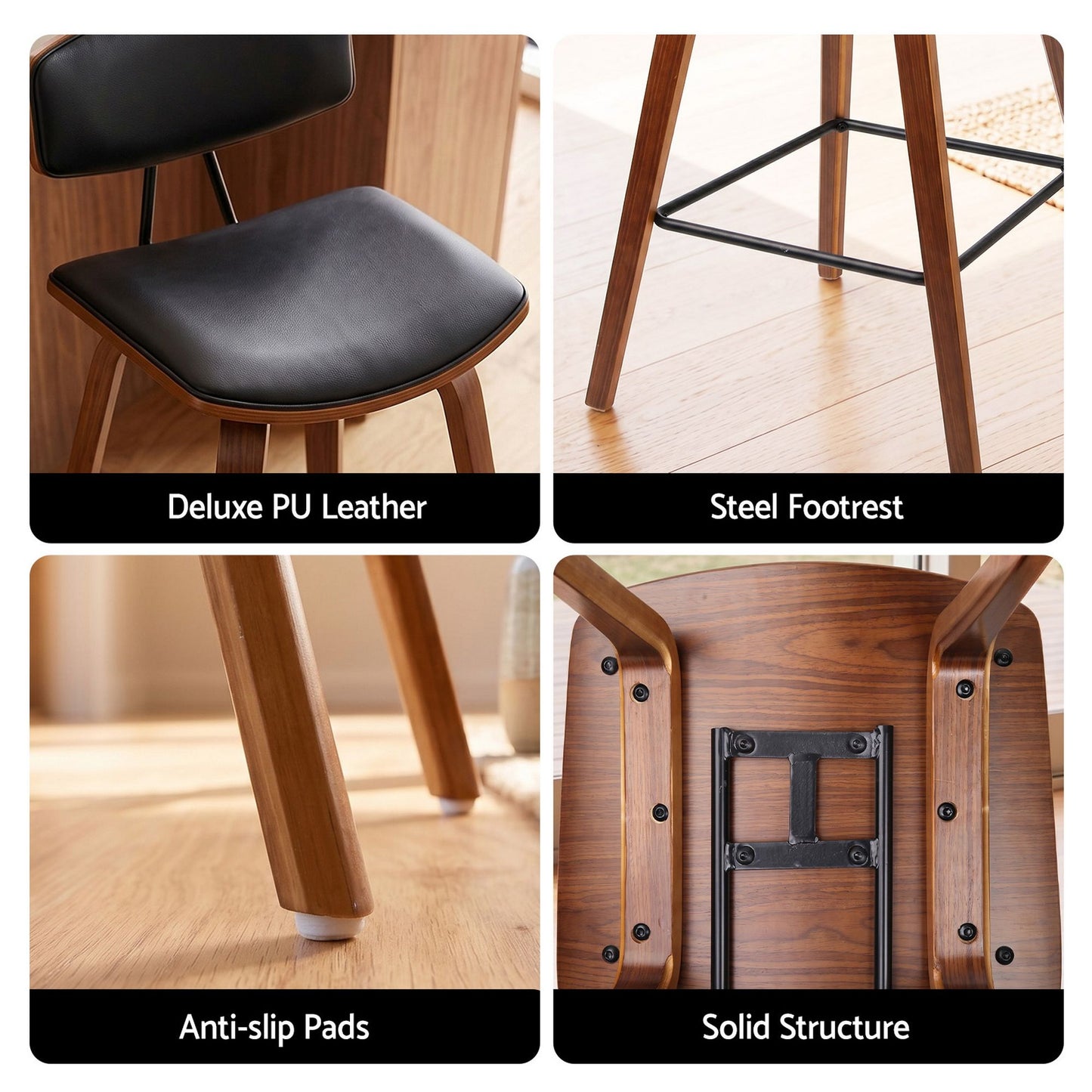 3-Piece Fosca Wood Bar Table and Stools Set Solid Wood Kitchen Chairs Cafe Pub