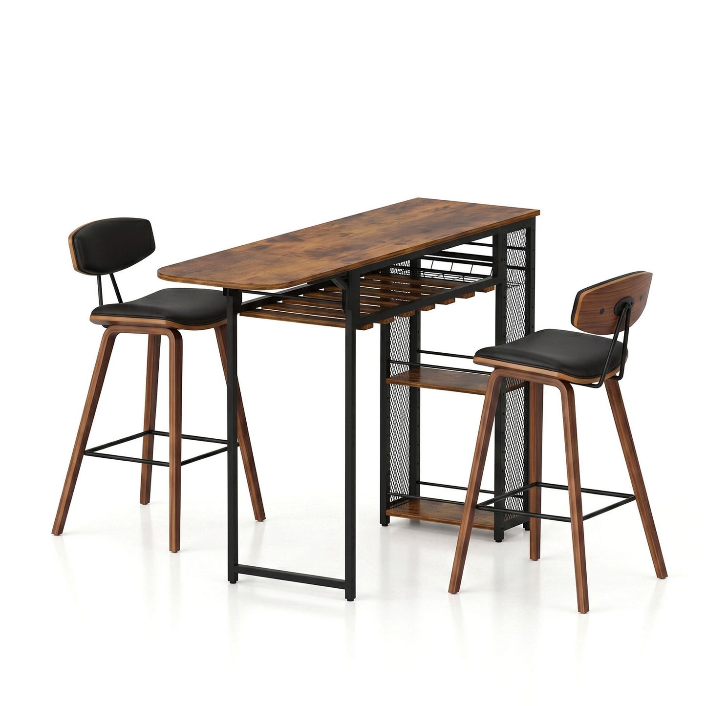 3-Piece Fosca Wood Bar Table and Stools Set Solid Wood Kitchen Chairs Cafe Pub