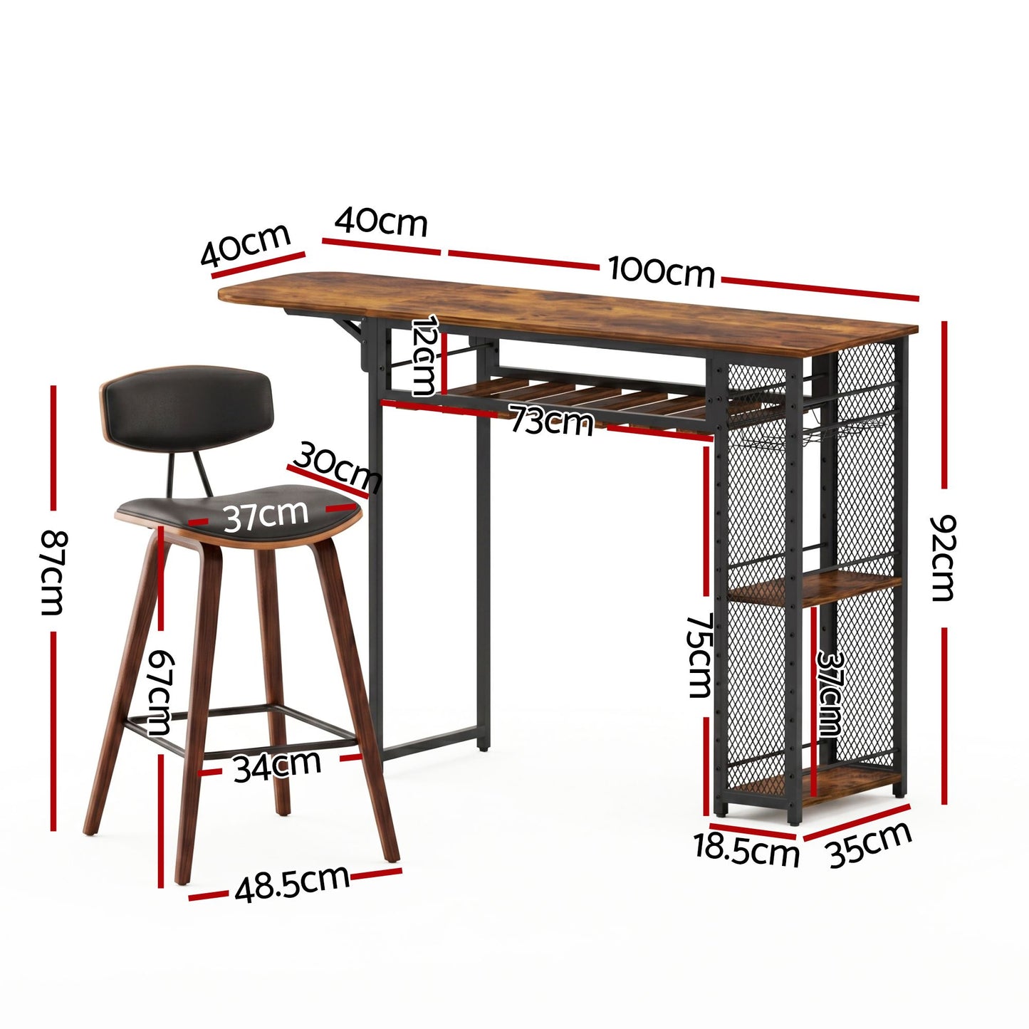 3-Piece Fosca Wood Bar Table and Stools Set Solid Wood Kitchen Chairs Cafe Pub