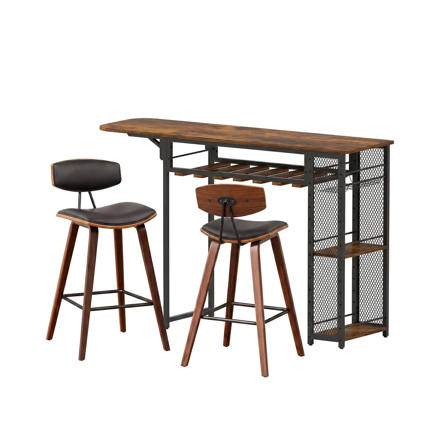 3-Piece Fosca Wood Bar Table and Stools Set Solid Wood Kitchen Chairs Cafe Pub