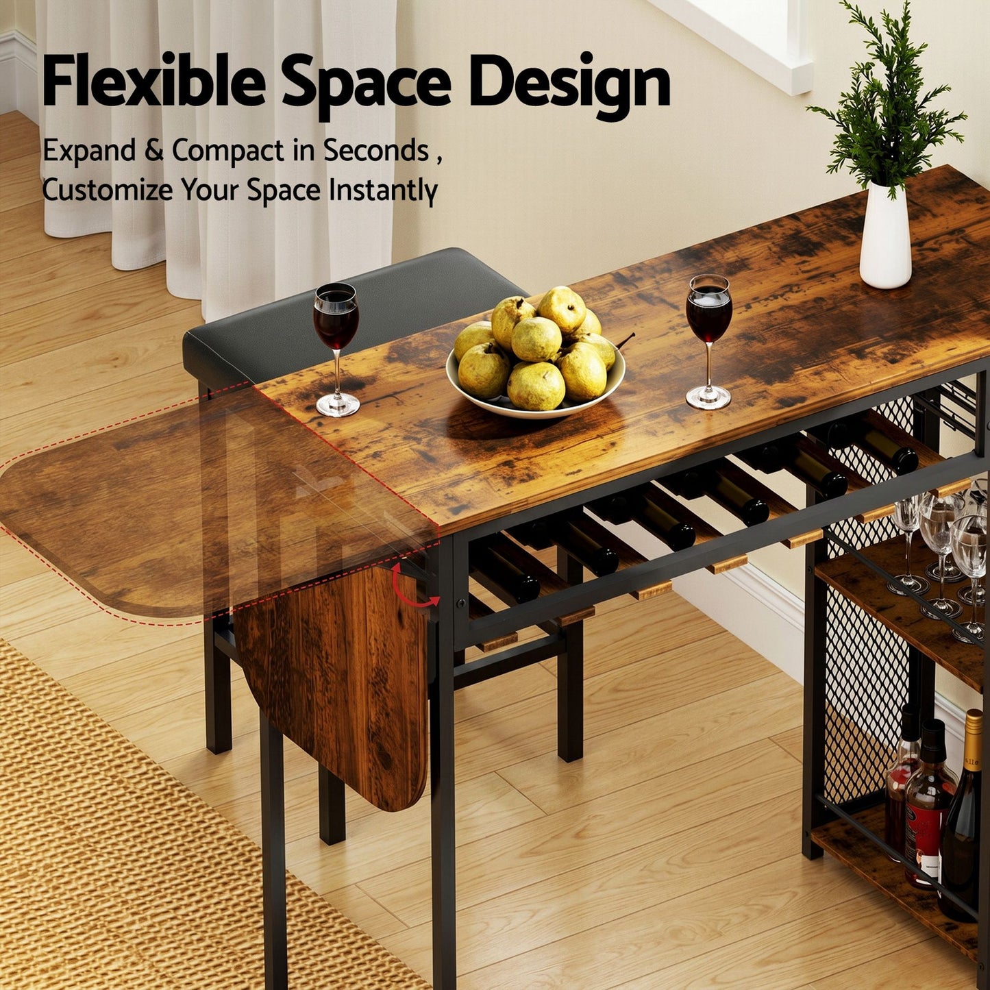 3-Piece Fosca Wood Bar Table and Stools Set Solid Wood Kitchen Chairs Cafe Pub