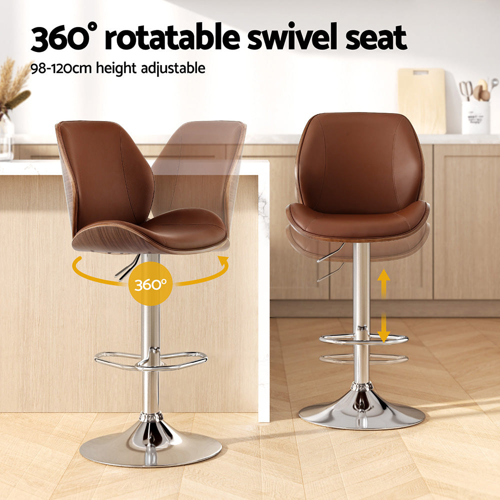 Sisian Bar Stool Bentwood Swivel Adjustable Kitchen Dining Counter Stool Leather - Brown