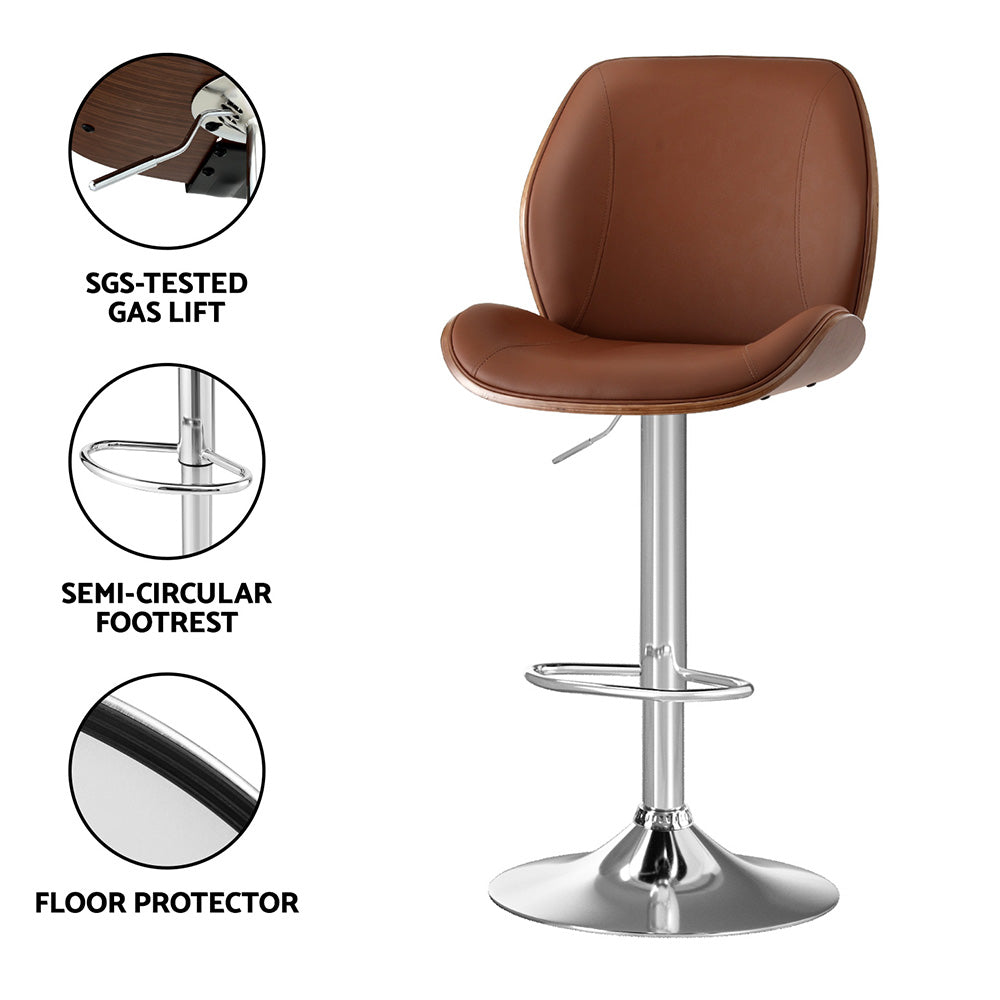 Sisian Bar Stool Bentwood Swivel Adjustable Kitchen Dining Counter Stool Leather - Brown