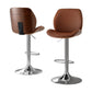 Set of 2 Sisian Bar Stools Bentwood Adjustable Kitchen Counter Chair Leather - Brown