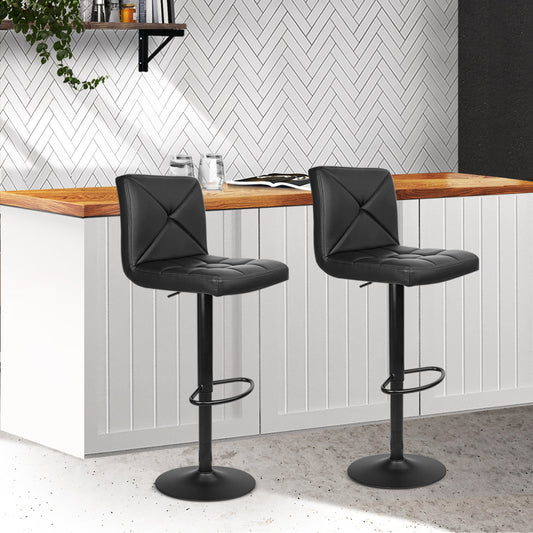 Set of 2 Beatrice PU Leather Gas Lift Bar Stools - Black