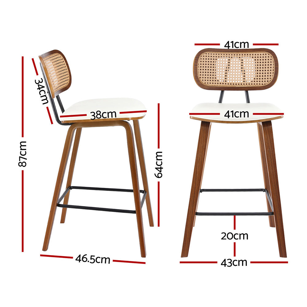 Set of 4 Banfora Bar Stools Kitchen Counter Rattan Chairs PU Leather Padding - Wood & Beige