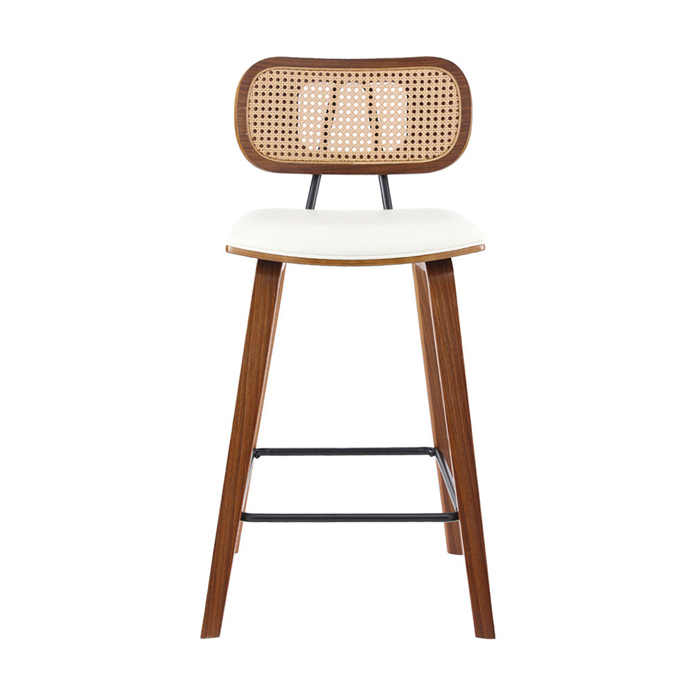 Set of 4 Banfora Bar Stools Kitchen Counter Rattan Chairs PU Leather Padding - Wood & Beige