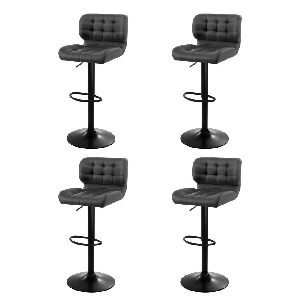 Set of 4 Genoa Bar Stools Gas Lift Leather Padded - Grey