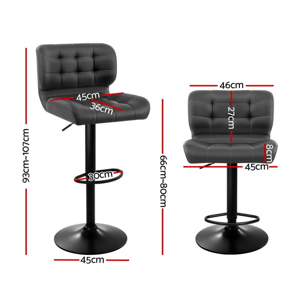 Set of 4 Genoa Bar Stools Gas Lift Leather Padded - Grey