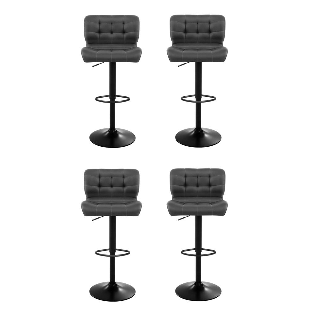 Set of 4 Genoa Bar Stools Gas Lift Leather Padded - Grey