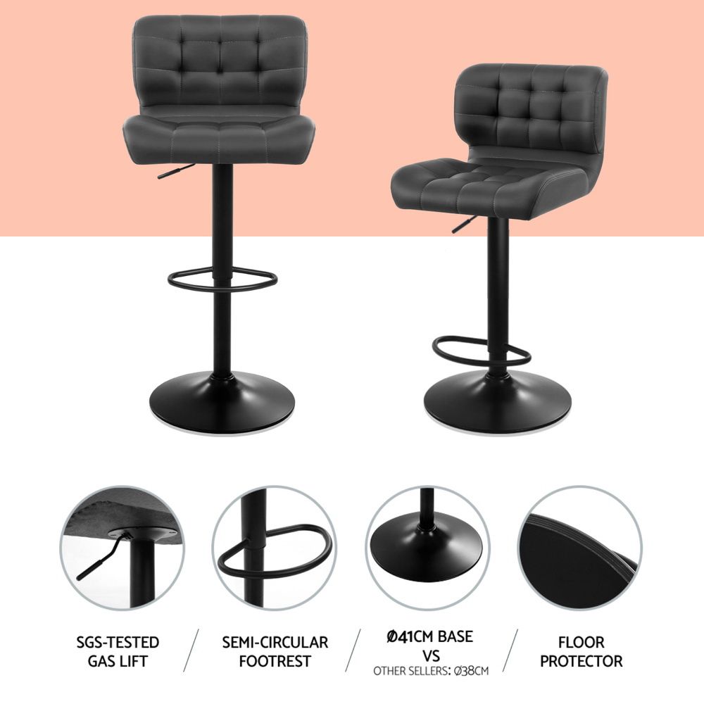 Set of 4 Genoa Bar Stools Gas Lift Leather Padded - Grey
