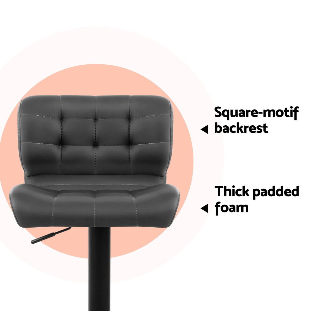 Set of 4 Genoa Bar Stools Gas Lift Leather Padded - Grey