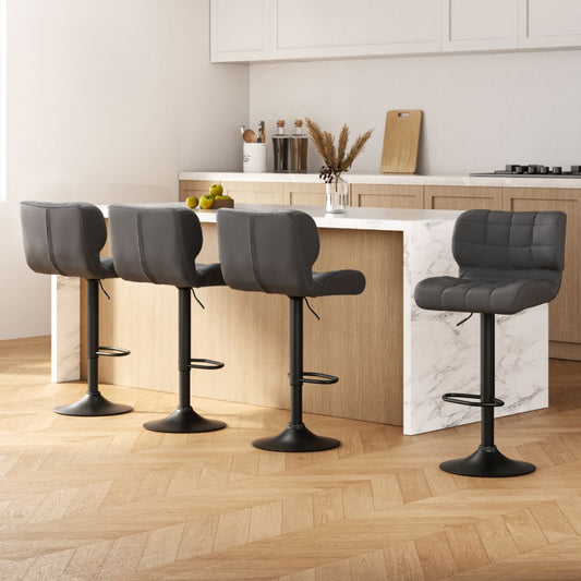 Set of 4 Genoa Bar Stools Gas Lift Leather Padded - Grey