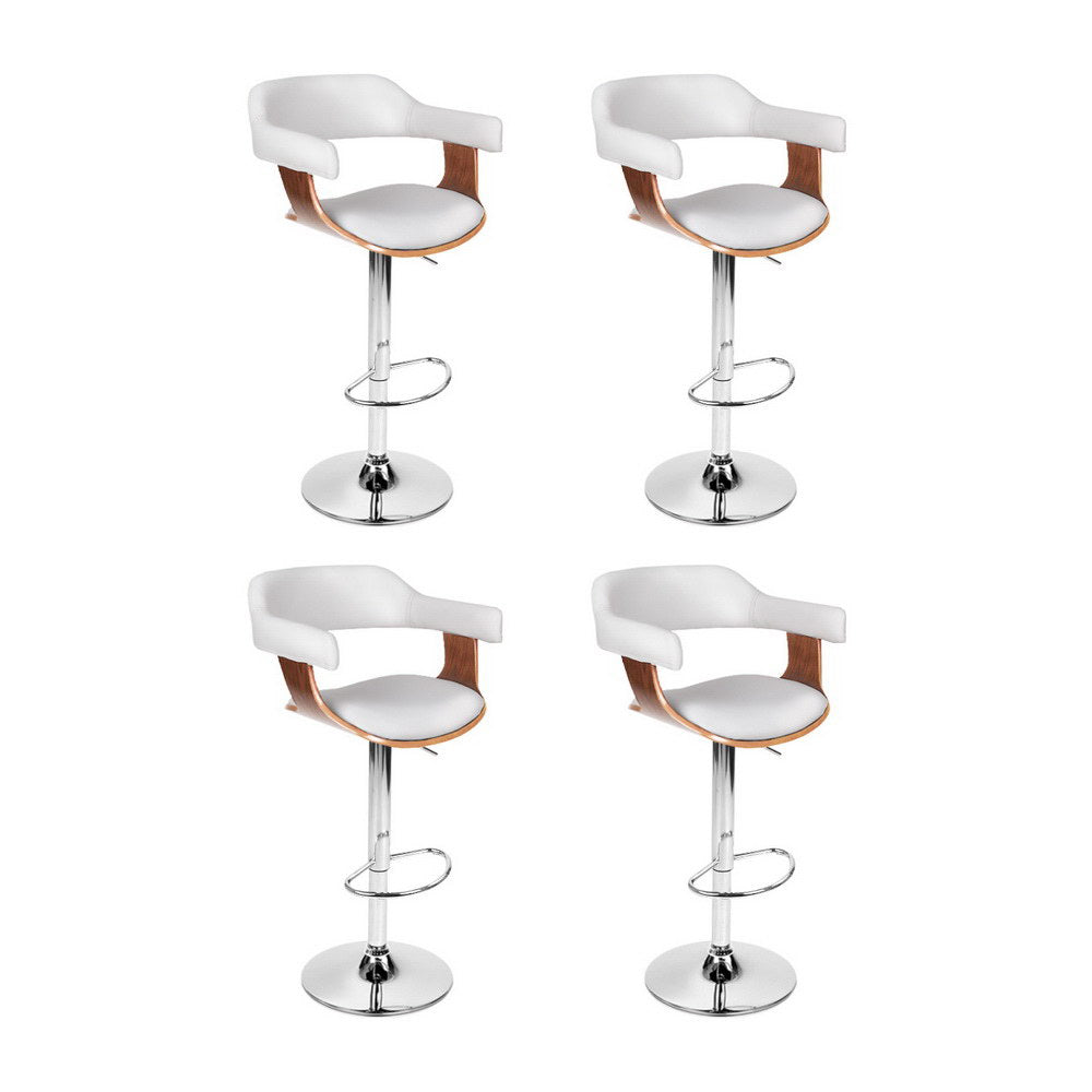 Set of 4 Chalcis Bar Stools Gas Lift Leather with Armrest - White