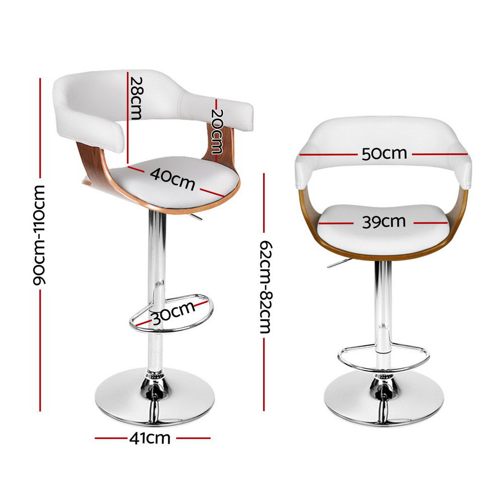 Set of 4 Chalcis Bar Stools Gas Lift Leather with Armrest - White