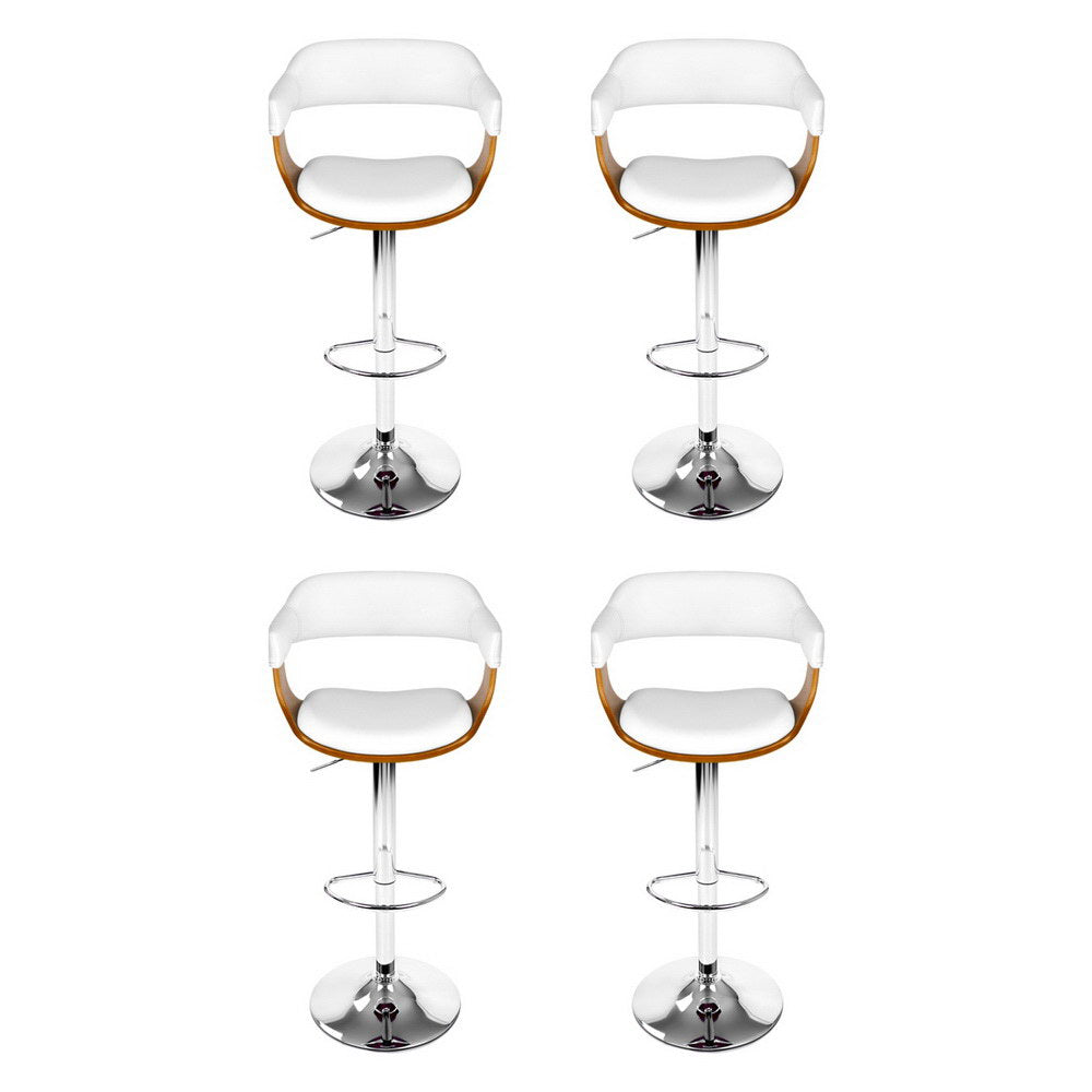 Set of 4 Chalcis Bar Stools Gas Lift Leather with Armrest - White