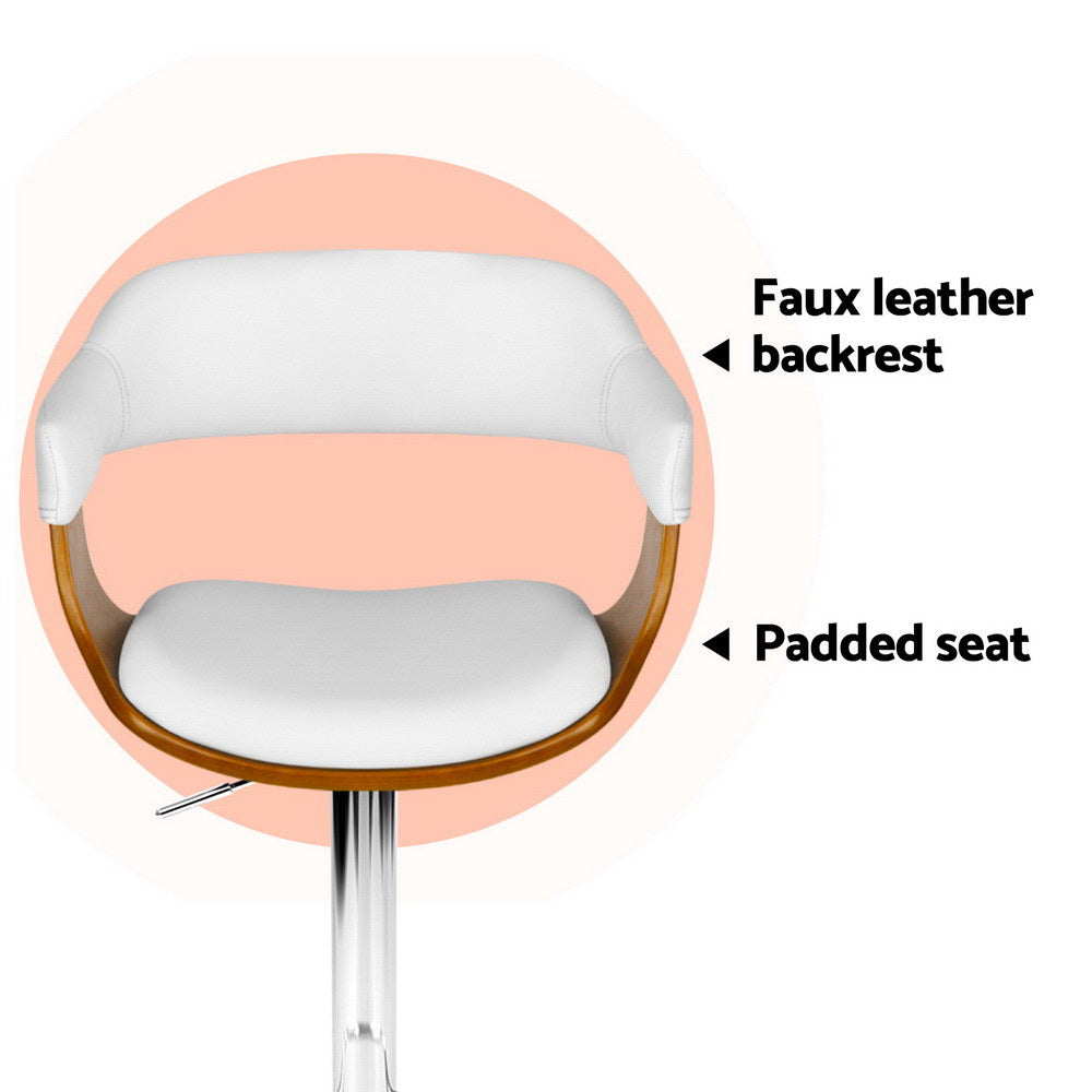 Set of 4 Chalcis Bar Stools Gas Lift Leather with Armrest - White