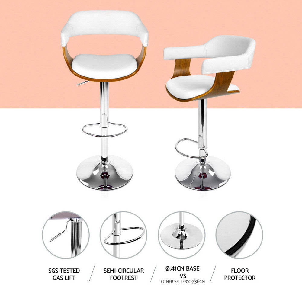 Set of 4 Chalcis Bar Stools Gas Lift Leather with Armrest - White