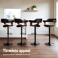 Set of 4 Eindhoven Bar Stools Gas Lift Leather w/Armrest All - Black
