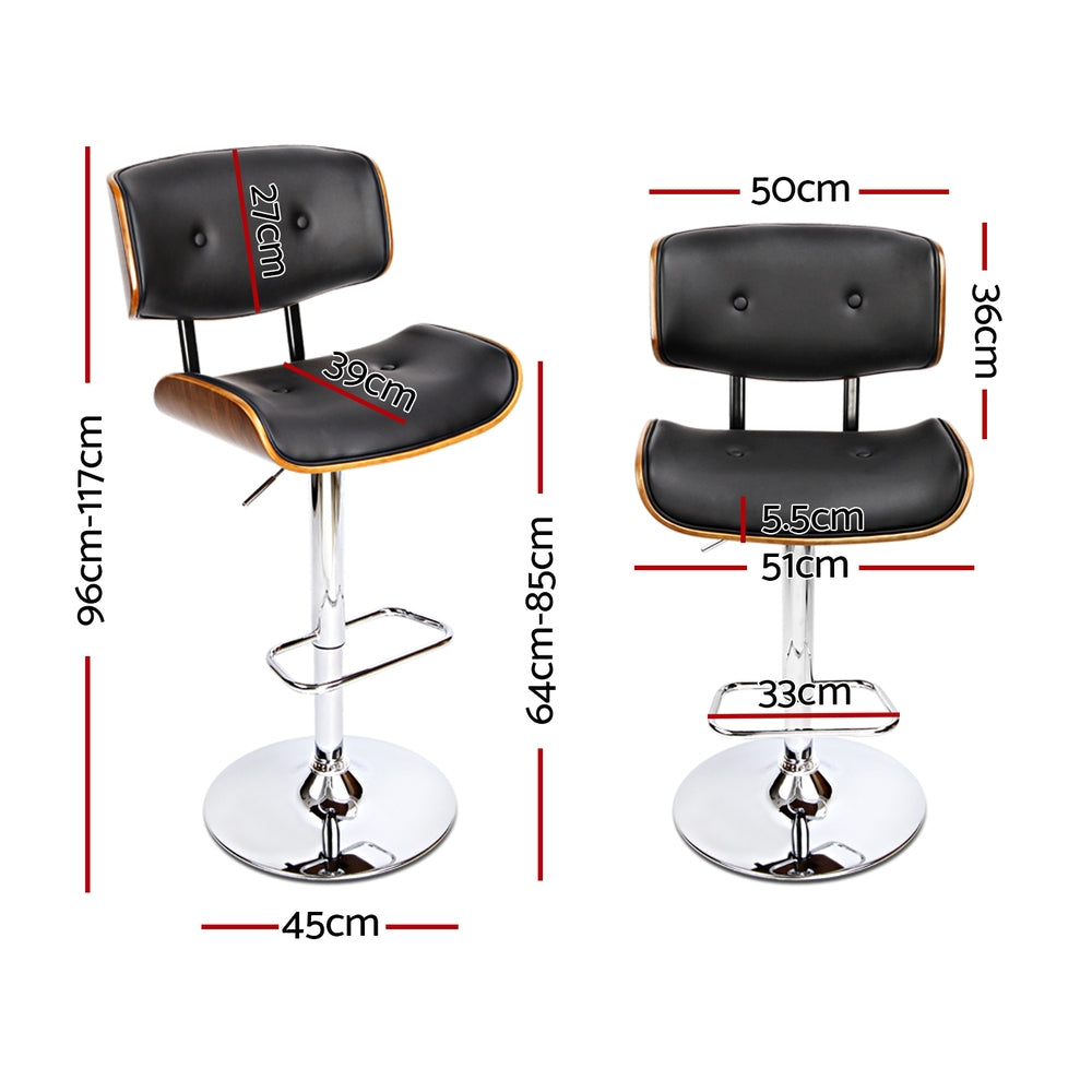 Set of 4 Ancona Bar Stools Gas Lift Leather - Black