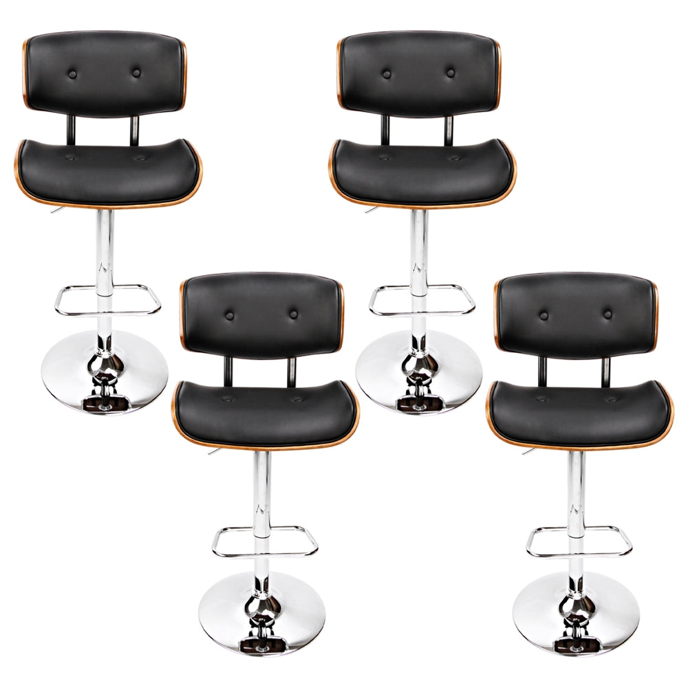 Set of 4 Ancona Bar Stools Gas Lift Leather - Black