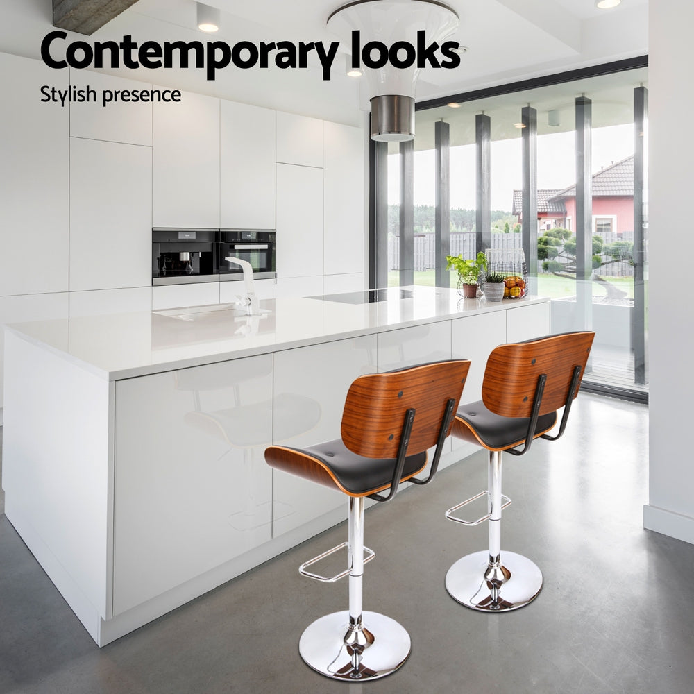 Set of 4 Ancona Bar Stools Gas Lift Leather - Black