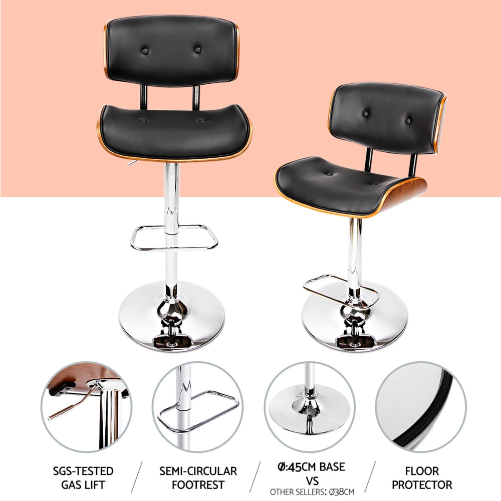 Set of 4 Ancona Bar Stools Gas Lift Leather - Black