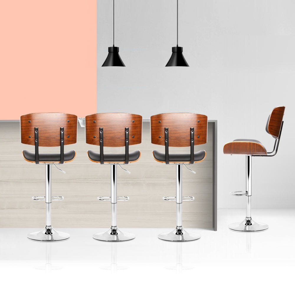 Set of 4 Ancona Bar Stools Gas Lift Leather - Black
