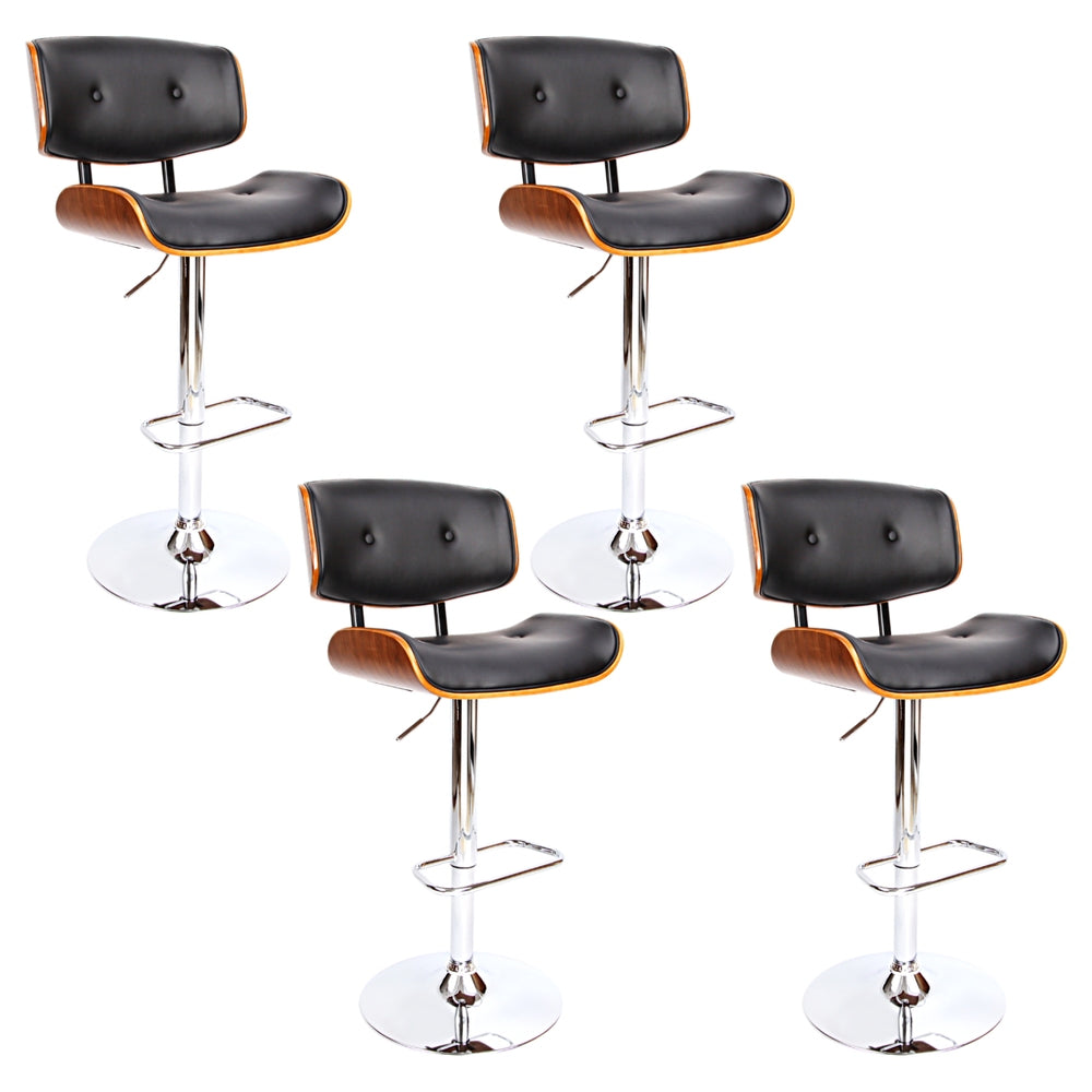 Set of 4 Ancona Bar Stools Gas Lift Leather - Black