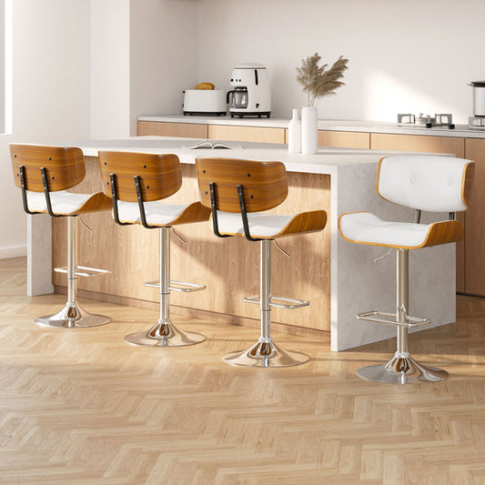 Set of 4 Ancona Bar Stools Gas Lift Leather - White
