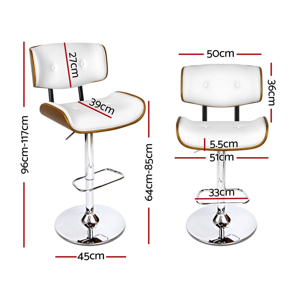 Set of 4 Ancona Bar Stools Gas Lift Leather - White