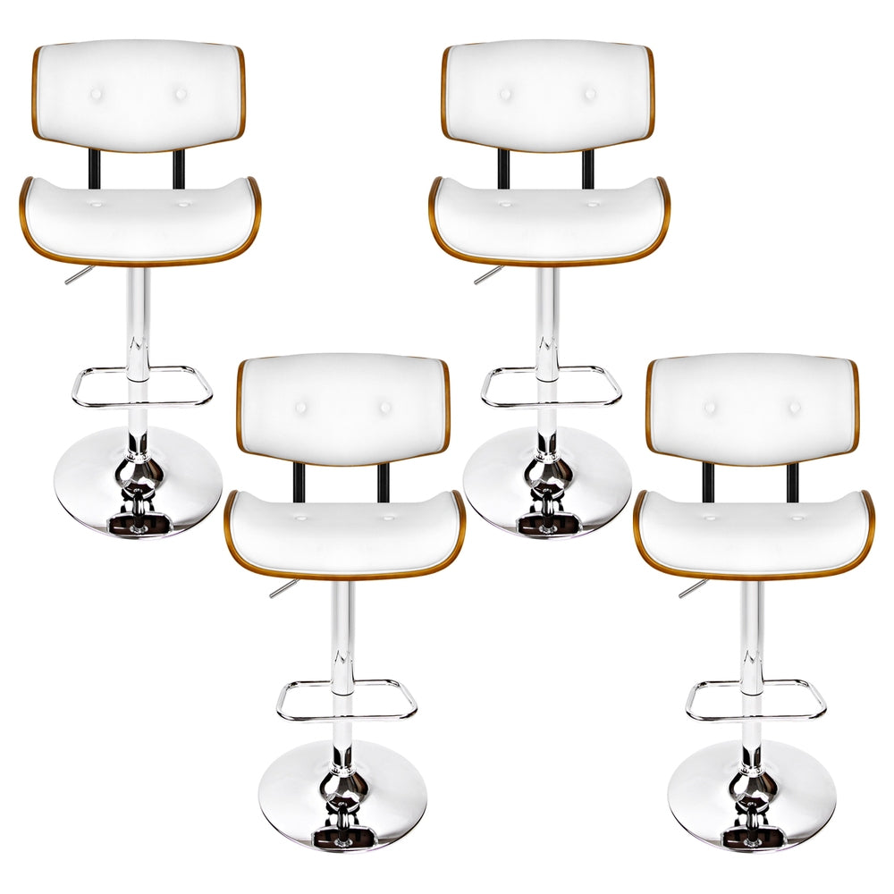 Set of 4 Ancona Bar Stools Gas Lift Leather - White
