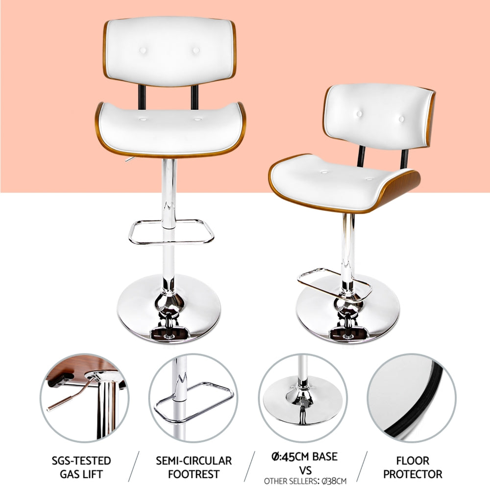 Set of 4 Ancona Bar Stools Gas Lift Leather - White