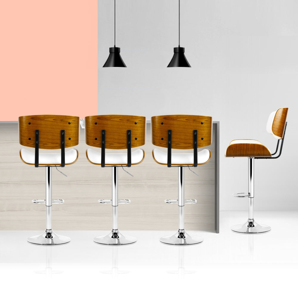 Set of 4 Ancona Bar Stools Gas Lift Leather - White