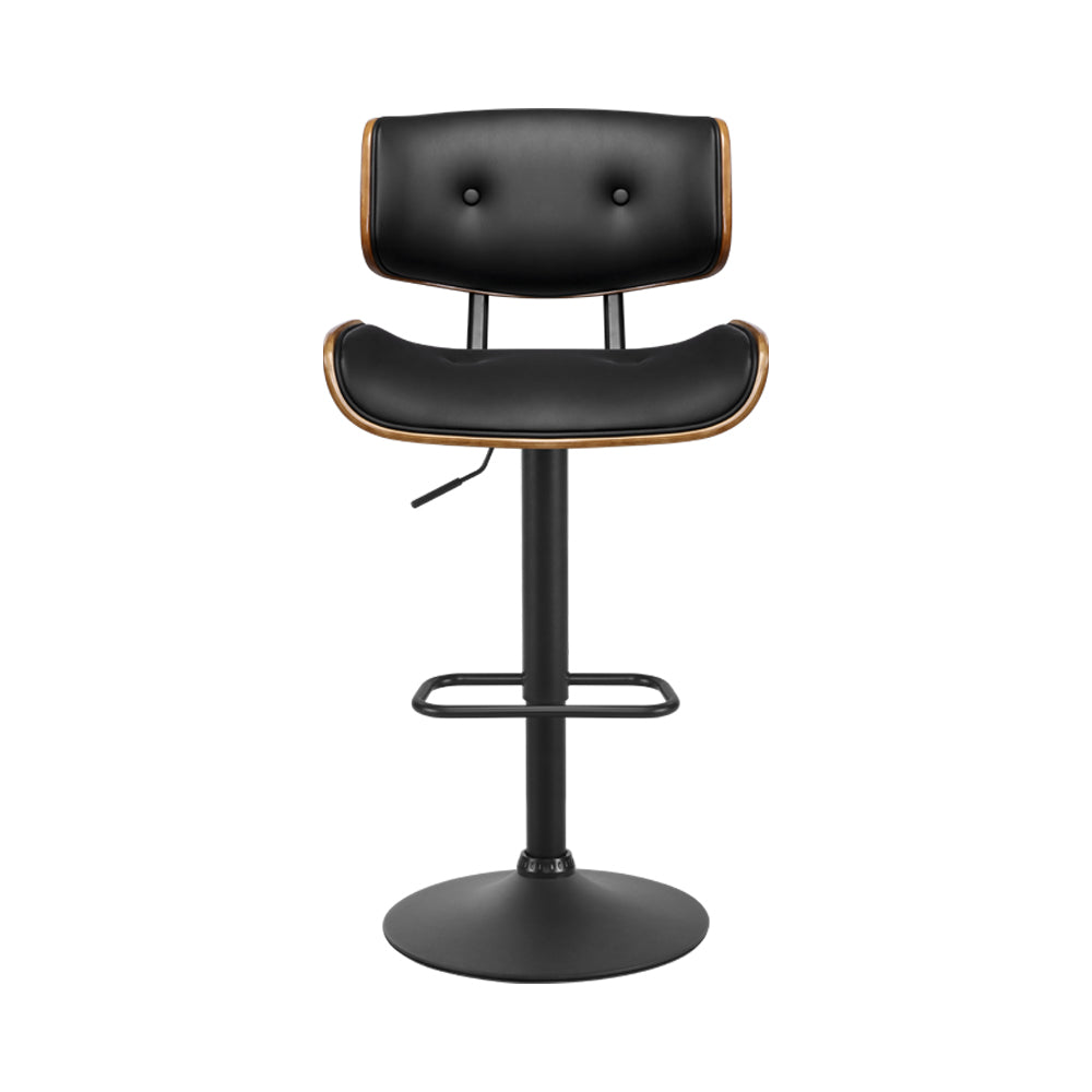 85cm Ancona Bar Stool Gas Lift Wooden PU Leather - Black