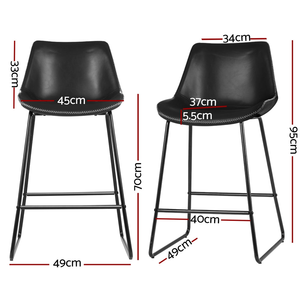 Set of 4 Toulon Bar Stools Leather Padded Metal Legs - Black