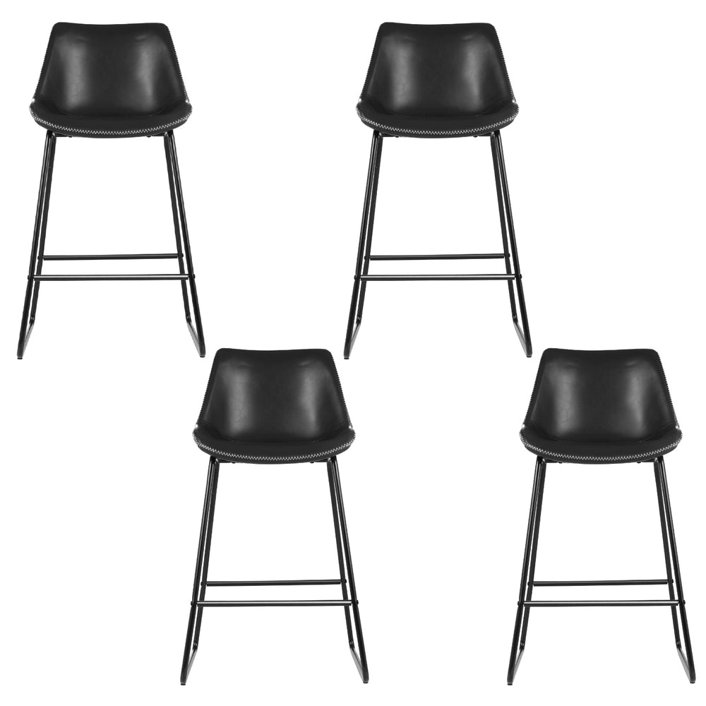 Set of 4 Toulon Bar Stools Leather Padded Metal Legs - Black