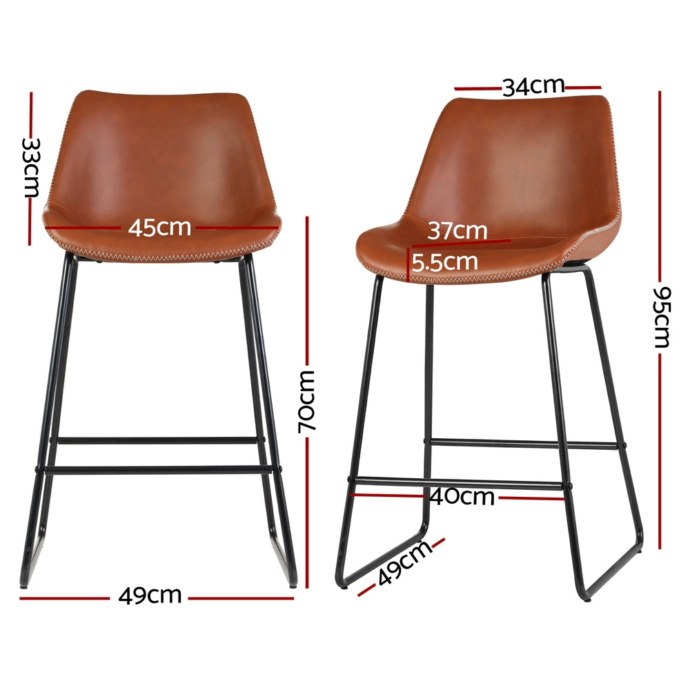 Set of 4 Toulon Bar Stools Leather Padded Metal Legs - Brown