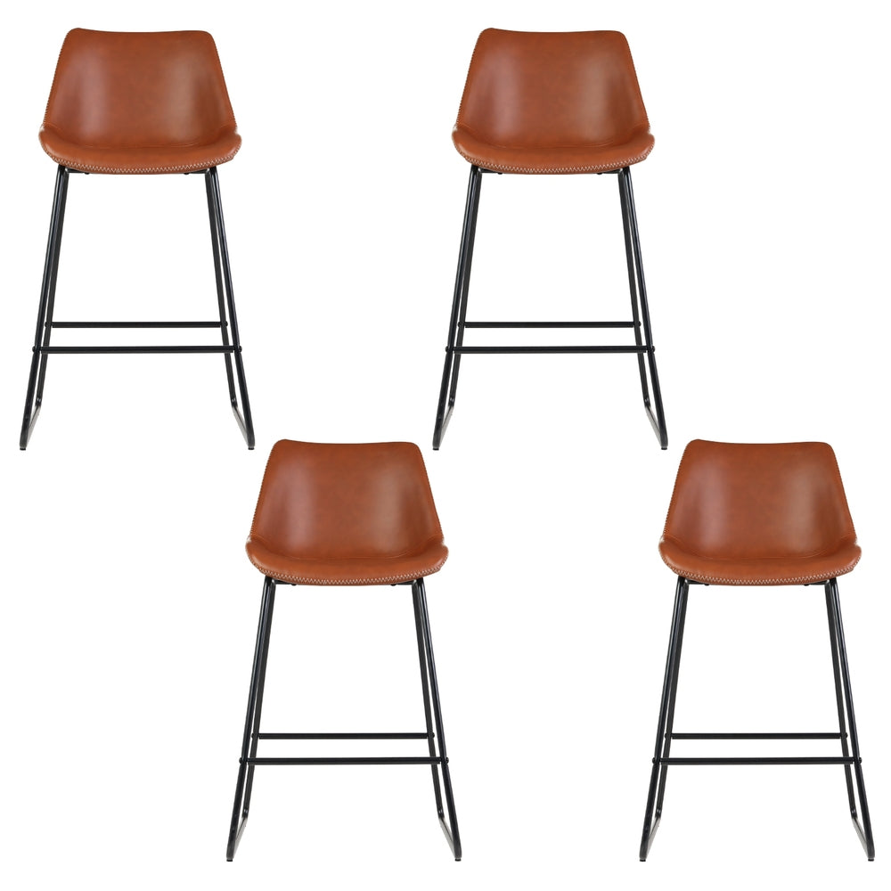 Set of 4 Toulon Bar Stools Leather Padded Metal Legs - Brown