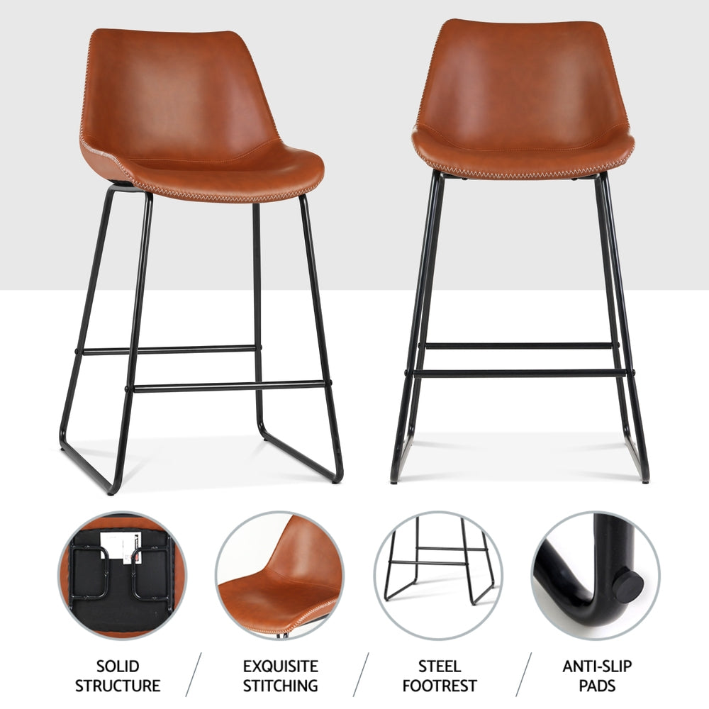 Set of 4 Toulon Bar Stools Leather Padded Metal Legs - Brown