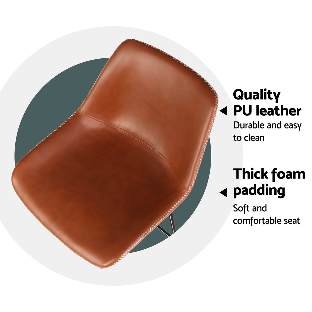 Set of 4 Toulon Bar Stools Leather Padded Metal Legs - Brown