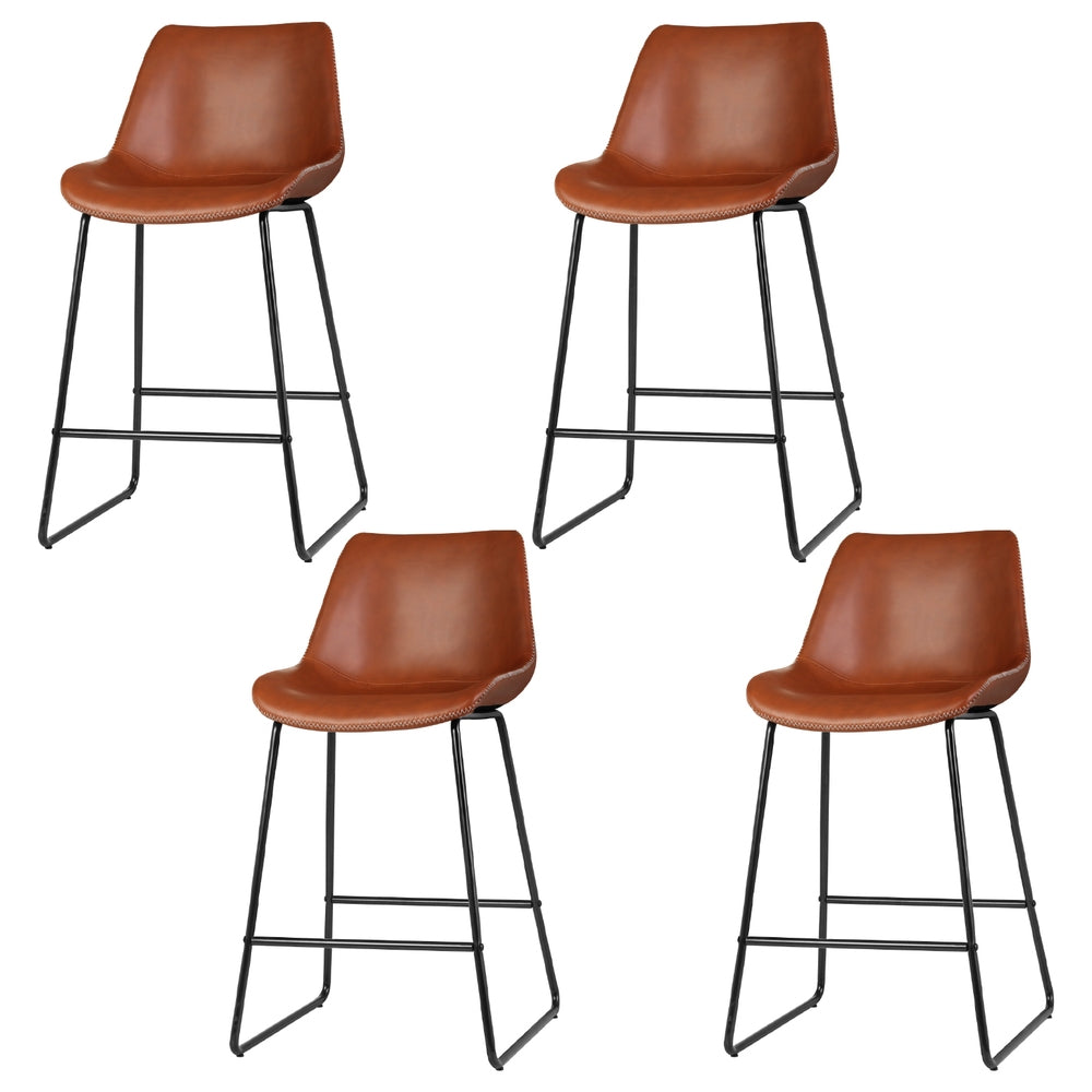 Set of 4 Toulon Bar Stools Leather Padded Metal Legs - Brown
