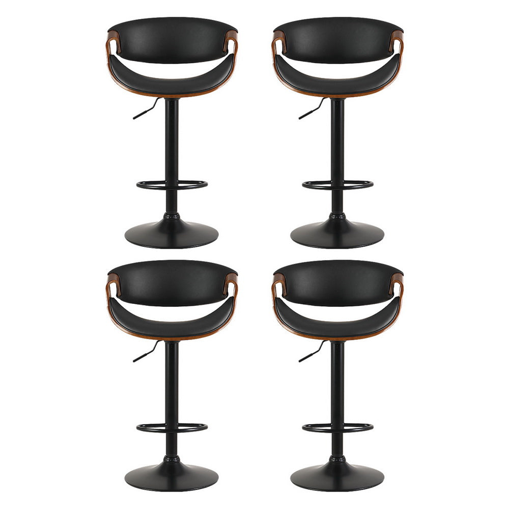 Set of 4 Montpellier Bar Stools Gas Lift Leather with Armrest - Black