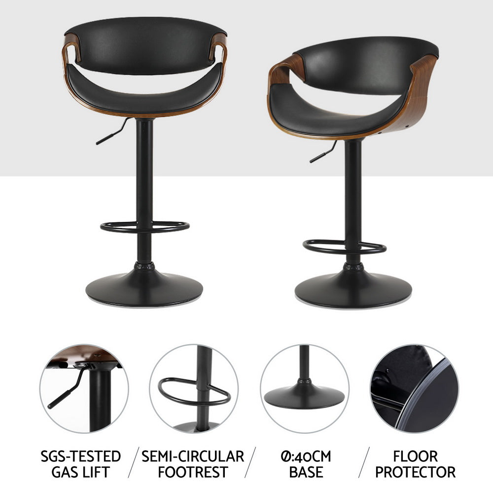 Set of 4 Montpellier Bar Stools Gas Lift Leather with Armrest - Black