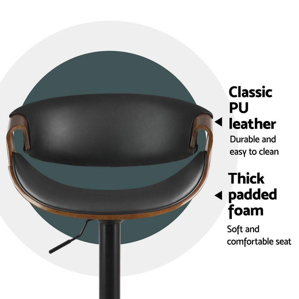 Set of 4 Montpellier Bar Stools Gas Lift Leather with Armrest - Black
