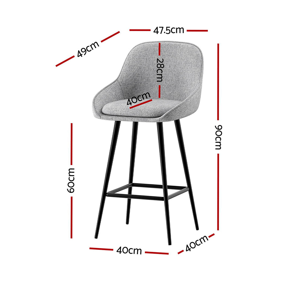 Set of 4 Lima Bar Stools Upholstered Stool Counter Seat Kitchen - Grey